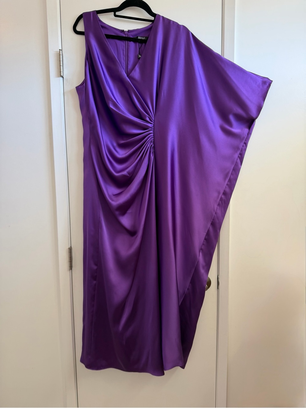 Badgley Mischka Vibrant Purple One-Shoulder Ruched Satin Gown